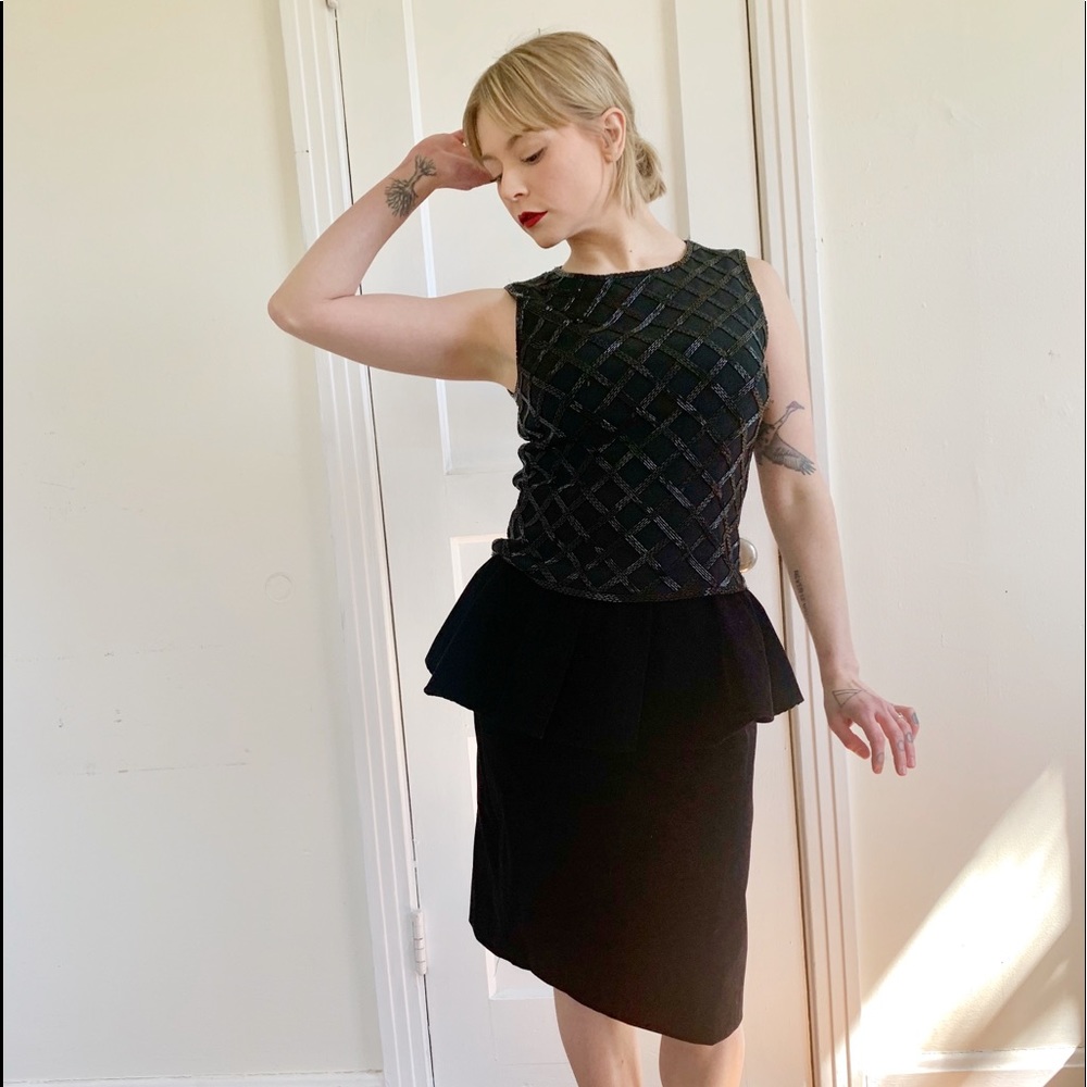 Vintage Black Velvet High Waist Peplum Skirt